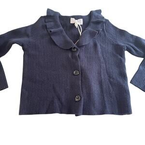Hadas Girls Navy Ruffled Collar Cardigan Sweater - Size 4
